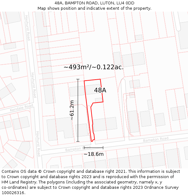 48A, BAMPTON ROAD, LUTON, LU4 0DD: Plot and title map