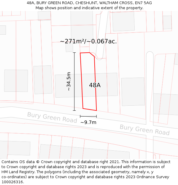 48A, BURY GREEN ROAD, CHESHUNT, WALTHAM CROSS, EN7 5AG: Plot and title map