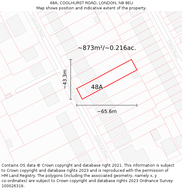 48A, COOLHURST ROAD, LONDON, N8 8EU: Plot and title map