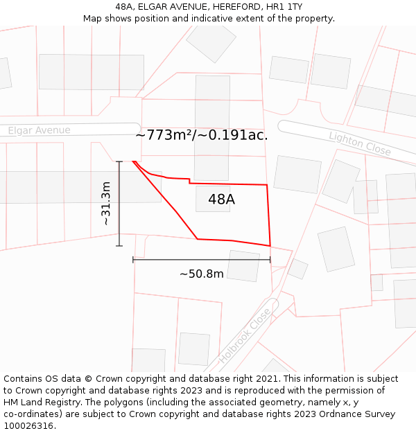 48A, ELGAR AVENUE, HEREFORD, HR1 1TY: Plot and title map