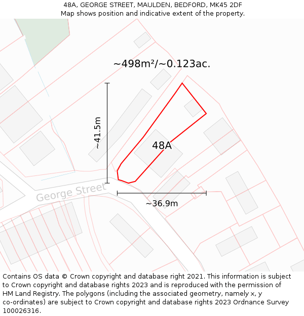 48A, GEORGE STREET, MAULDEN, BEDFORD, MK45 2DF: Plot and title map