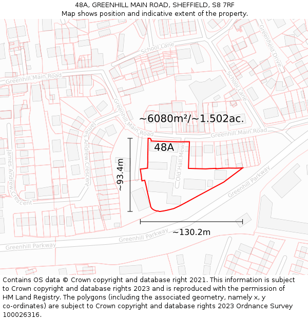 48A, GREENHILL MAIN ROAD, SHEFFIELD, S8 7RF: Plot and title map