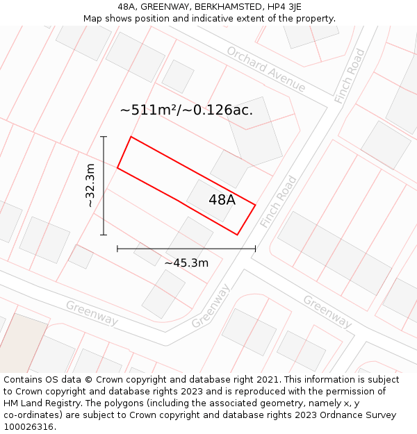48A, GREENWAY, BERKHAMSTED, HP4 3JE: Plot and title map