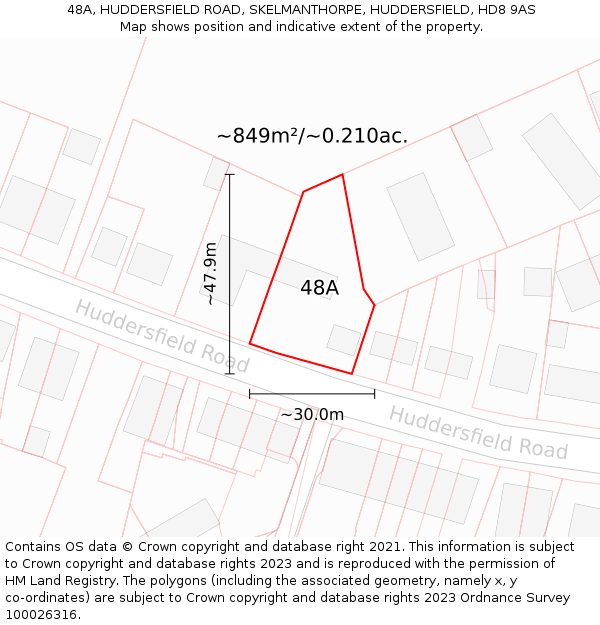 48A, HUDDERSFIELD ROAD, SKELMANTHORPE, HUDDERSFIELD, HD8 9AS: Plot and title map