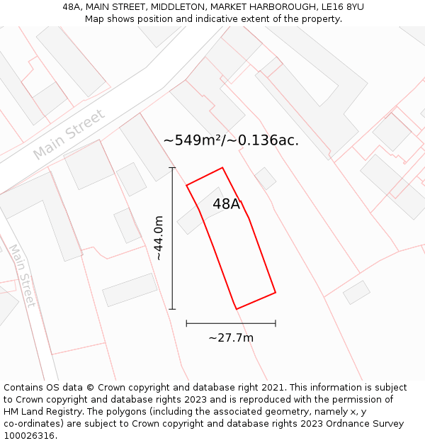 48A, MAIN STREET, MIDDLETON, MARKET HARBOROUGH, LE16 8YU: Plot and title map