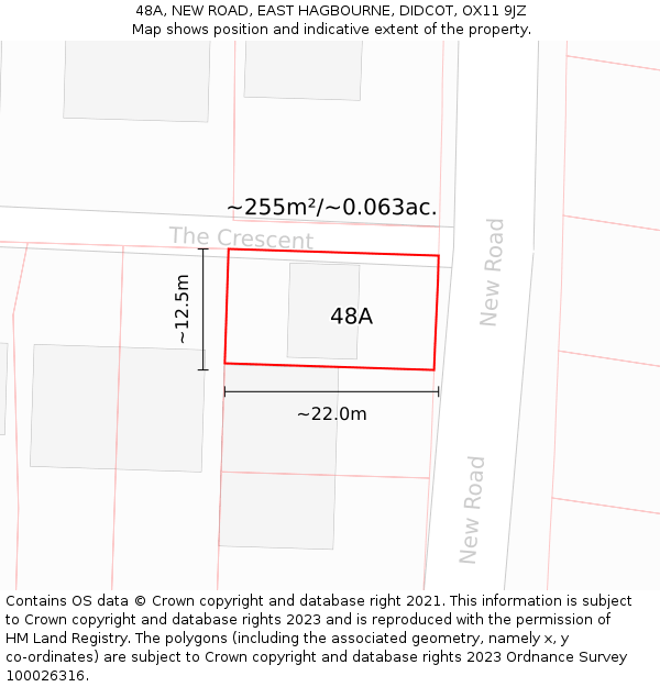 48A, NEW ROAD, EAST HAGBOURNE, DIDCOT, OX11 9JZ: Plot and title map