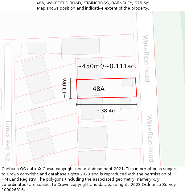 48A, WAKEFIELD ROAD, STAINCROSS, BARNSLEY, S75 6JY: Plot and title map