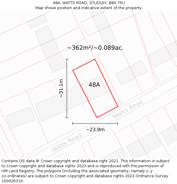 48A, WATTS ROAD, STUDLEY, B80 7PU: Plot and title map