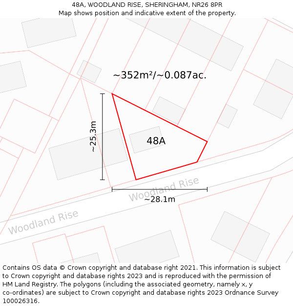 48A, WOODLAND RISE, SHERINGHAM, NR26 8PR: Plot and title map
