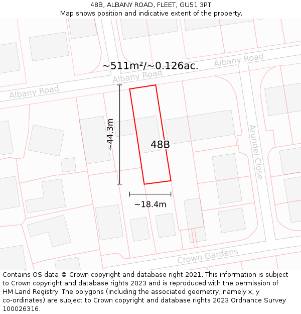 48B, ALBANY ROAD, FLEET, GU51 3PT: Plot and title map