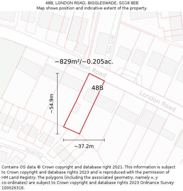 48B, LONDON ROAD, BIGGLESWADE, SG18 8EB: Plot and title map