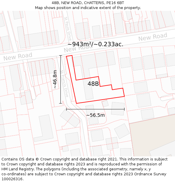48B, NEW ROAD, CHATTERIS, PE16 6BT: Plot and title map