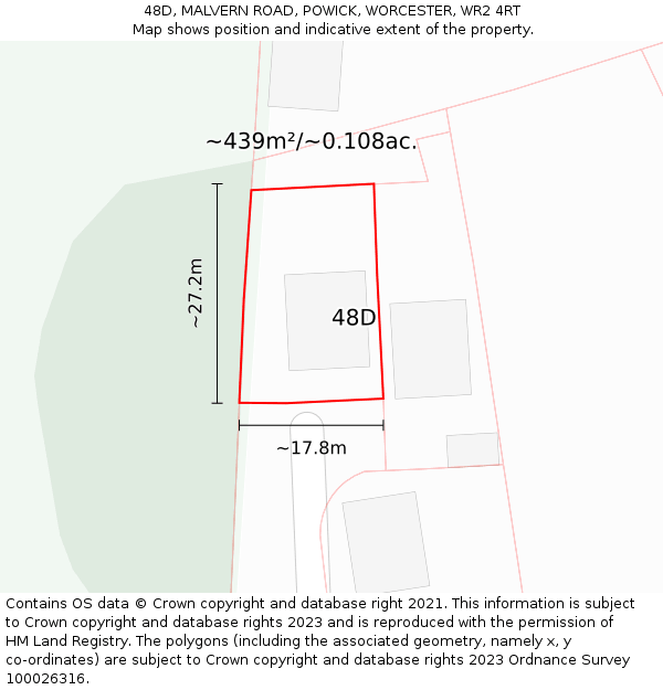 48D, MALVERN ROAD, POWICK, WORCESTER, WR2 4RT: Plot and title map