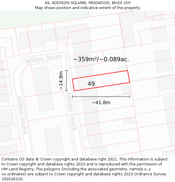 49, ADDISON SQUARE, RINGWOOD, BH24 1NY: Plot and title map