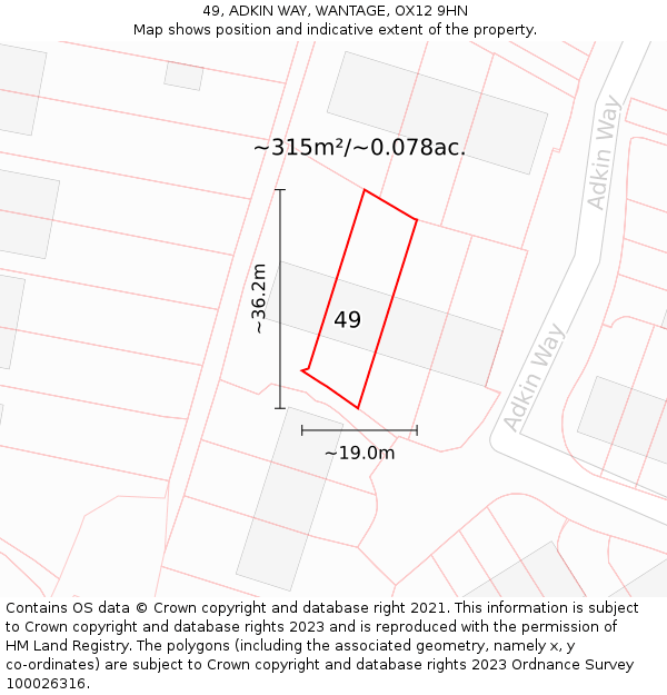 49, ADKIN WAY, WANTAGE, OX12 9HN: Plot and title map
