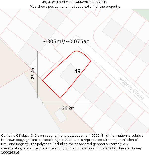 49, ADONIS CLOSE, TAMWORTH, B79 8TY: Plot and title map