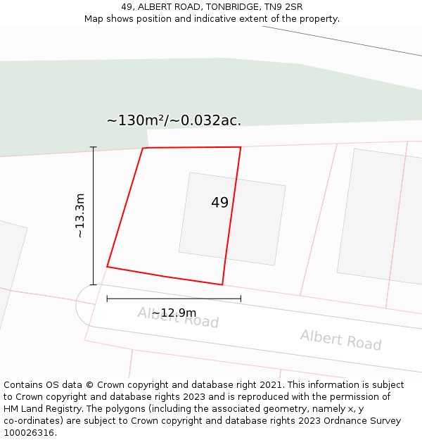 49, ALBERT ROAD, TONBRIDGE, TN9 2SR: Plot and title map