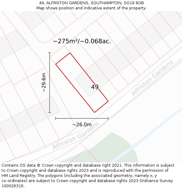 49, ALFRISTON GARDENS, SOUTHAMPTON, SO19 8GB: Plot and title map