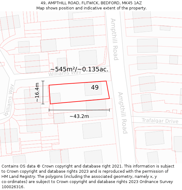 49, AMPTHILL ROAD, FLITWICK, BEDFORD, MK45 1AZ: Plot and title map