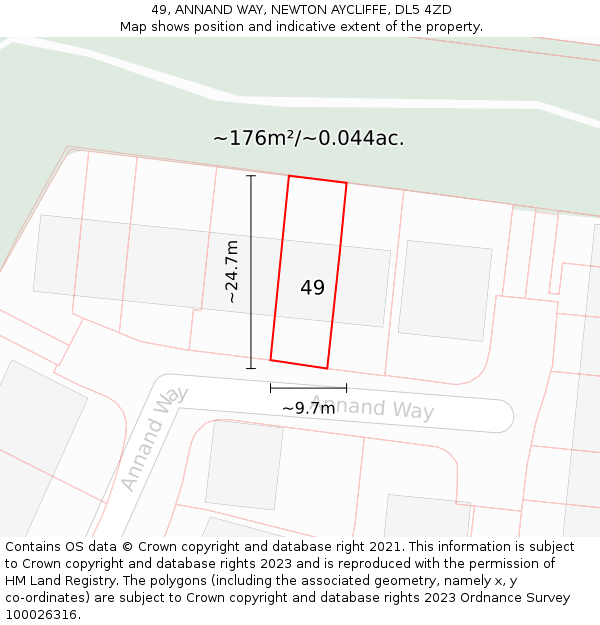 49, ANNAND WAY, NEWTON AYCLIFFE, DL5 4ZD: Plot and title map