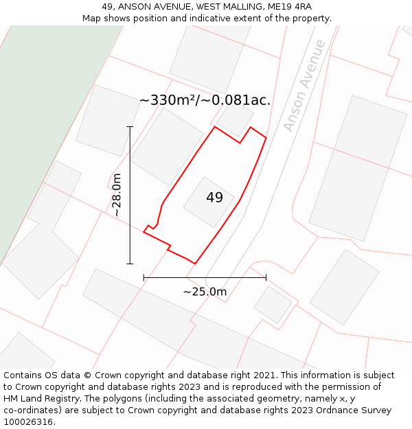 49, ANSON AVENUE, WEST MALLING, ME19 4RA: Plot and title map