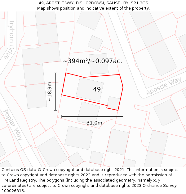 49, APOSTLE WAY, BISHOPDOWN, SALISBURY, SP1 3GS: Plot and title map