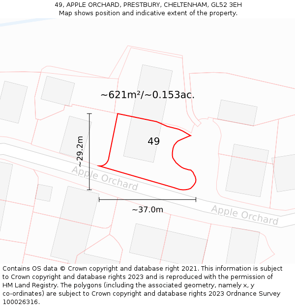 49, APPLE ORCHARD, PRESTBURY, CHELTENHAM, GL52 3EH: Plot and title map