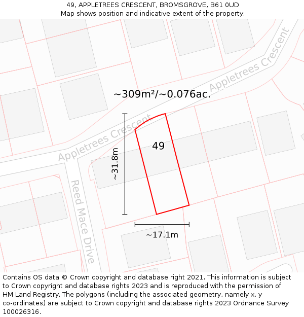 49, APPLETREES CRESCENT, BROMSGROVE, B61 0UD: Plot and title map