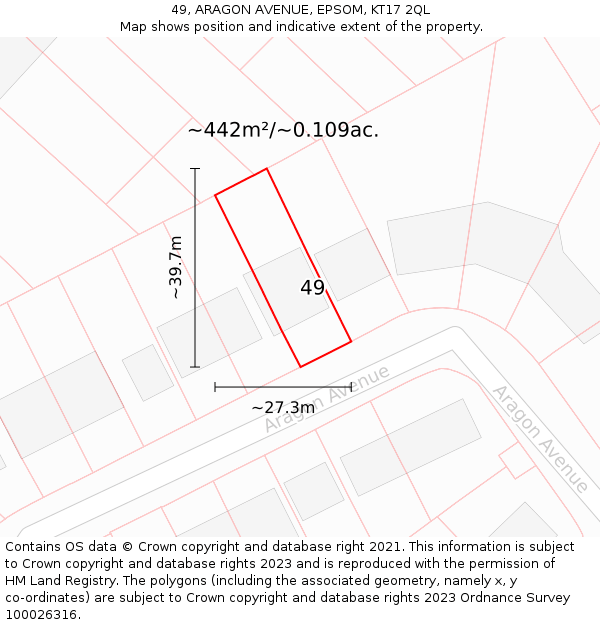 49, ARAGON AVENUE, EPSOM, KT17 2QL: Plot and title map