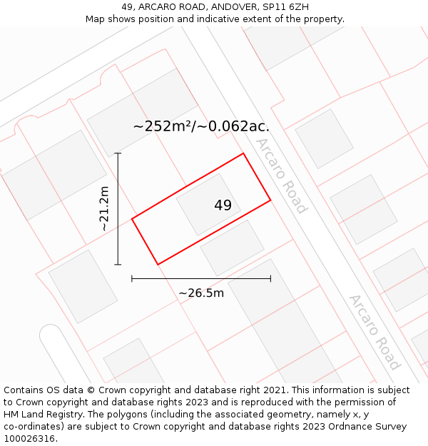 49, ARCARO ROAD, ANDOVER, SP11 6ZH: Plot and title map