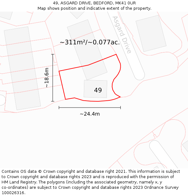 49, ASGARD DRIVE, BEDFORD, MK41 0UR: Plot and title map