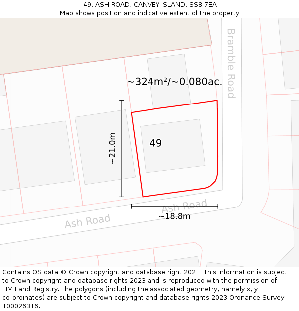 49, ASH ROAD, CANVEY ISLAND, SS8 7EA: Plot and title map