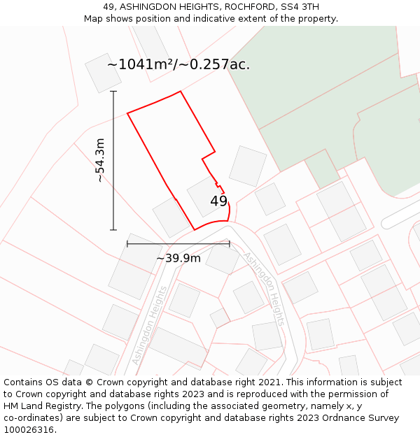 49, ASHINGDON HEIGHTS, ROCHFORD, SS4 3TH: Plot and title map