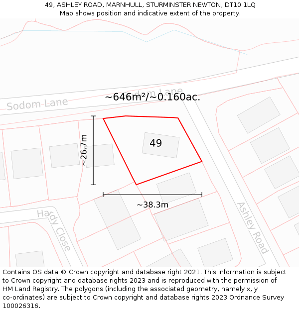 49, ASHLEY ROAD, MARNHULL, STURMINSTER NEWTON, DT10 1LQ: Plot and title map