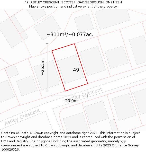 49, ASTLEY CRESCENT, SCOTTER, GAINSBOROUGH, DN21 3SH: Plot and title map