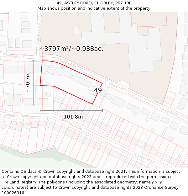 49, ASTLEY ROAD, CHORLEY, PR7 1RR: Plot and title map