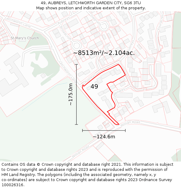 49, AUBREYS, LETCHWORTH GARDEN CITY, SG6 3TU: Plot and title map