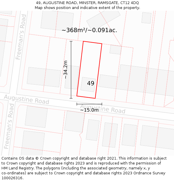 49, AUGUSTINE ROAD, MINSTER, RAMSGATE, CT12 4DQ: Plot and title map
