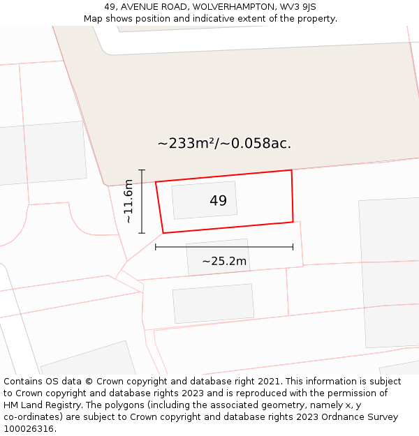 49, AVENUE ROAD, WOLVERHAMPTON, WV3 9JS: Plot and title map