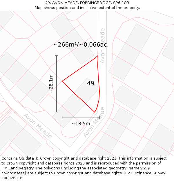 49, AVON MEADE, FORDINGBRIDGE, SP6 1QR: Plot and title map