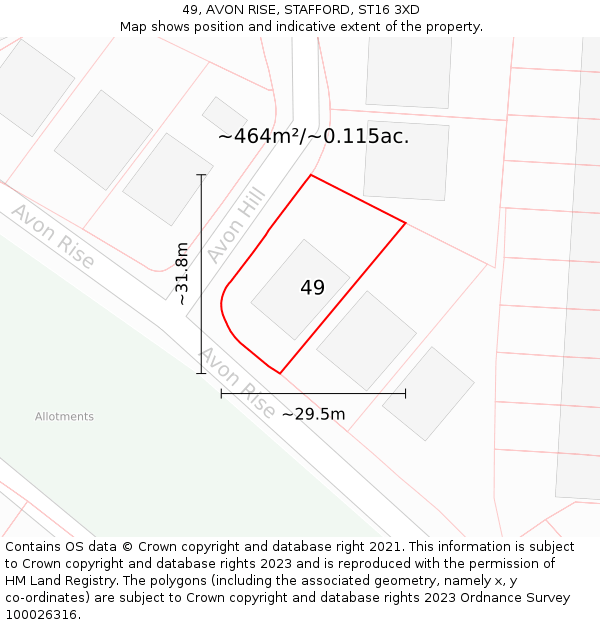 49, AVON RISE, STAFFORD, ST16 3XD: Plot and title map