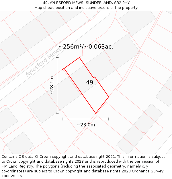 49, AYLESFORD MEWS, SUNDERLAND, SR2 9HY: Plot and title map