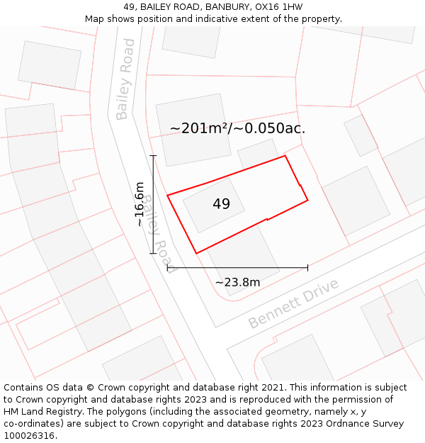 49, BAILEY ROAD, BANBURY, OX16 1HW: Plot and title map