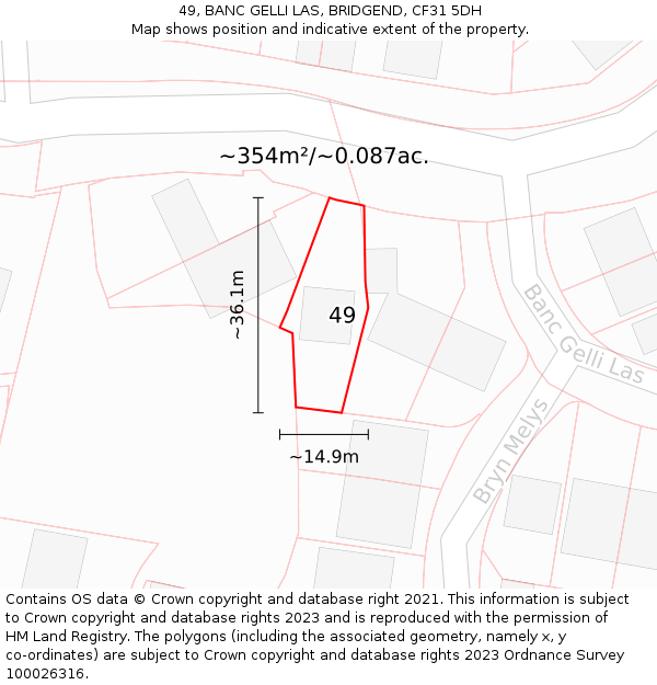 49, BANC GELLI LAS, BRIDGEND, CF31 5DH: Plot and title map