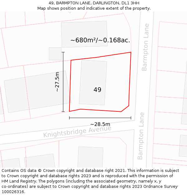 49, BARMPTON LANE, DARLINGTON, DL1 3HH: Plot and title map