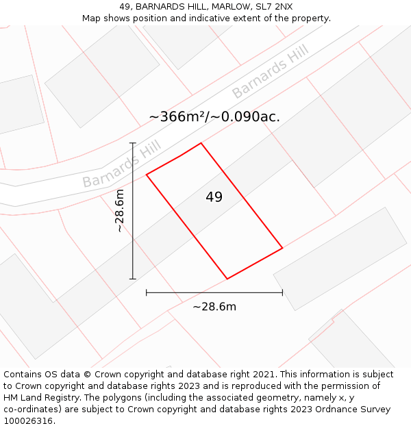 49, BARNARDS HILL, MARLOW, SL7 2NX: Plot and title map