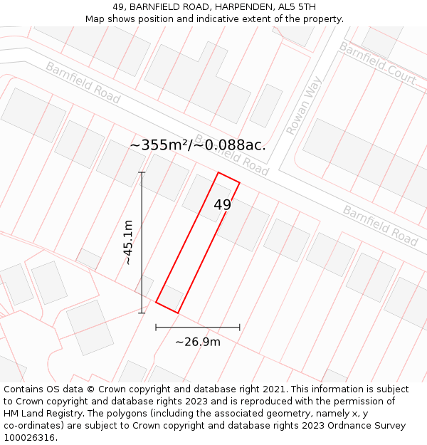49, BARNFIELD ROAD, HARPENDEN, AL5 5TH: Plot and title map