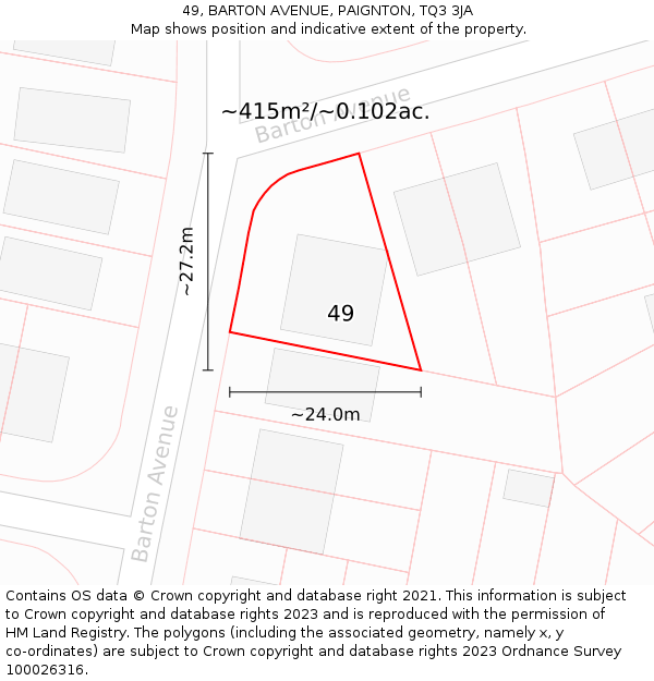 49, BARTON AVENUE, PAIGNTON, TQ3 3JA: Plot and title map