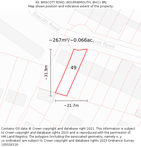 49, BASCOTT ROAD, BOURNEMOUTH, BH11 8RJ: Plot and title map