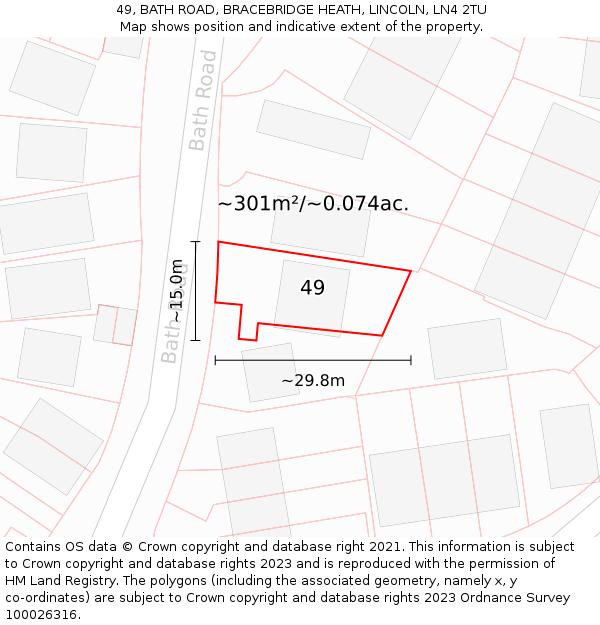 49, BATH ROAD, BRACEBRIDGE HEATH, LINCOLN, LN4 2TU: Plot and title map